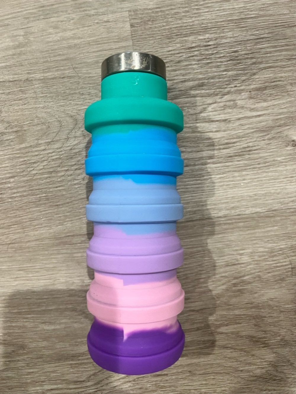 Collapsible Silicone Rainbow Water Bottle - Teal to Purple